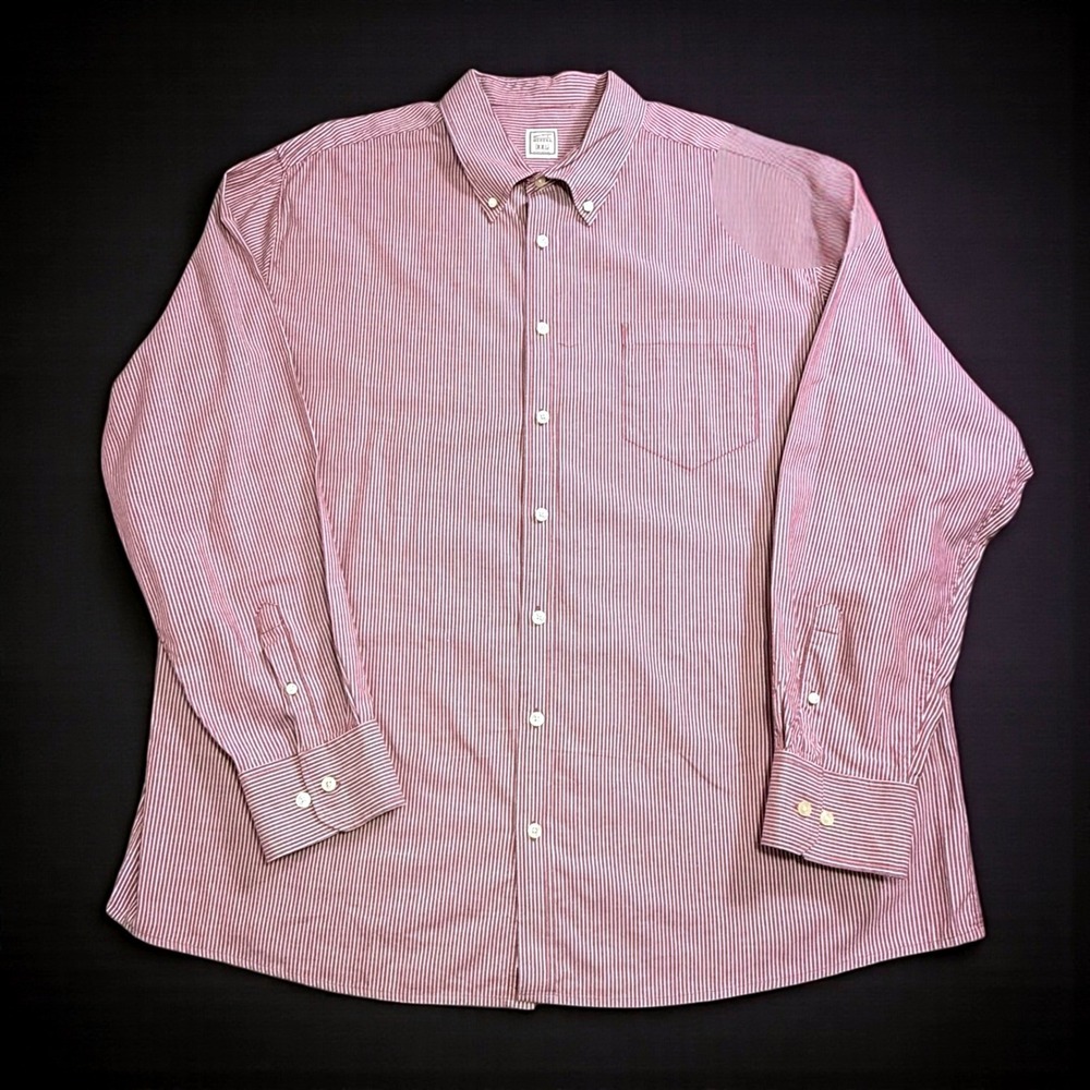 Merona Mens XXL Striped Button Down Shirt Burgundy White Cotton Long Sleeve